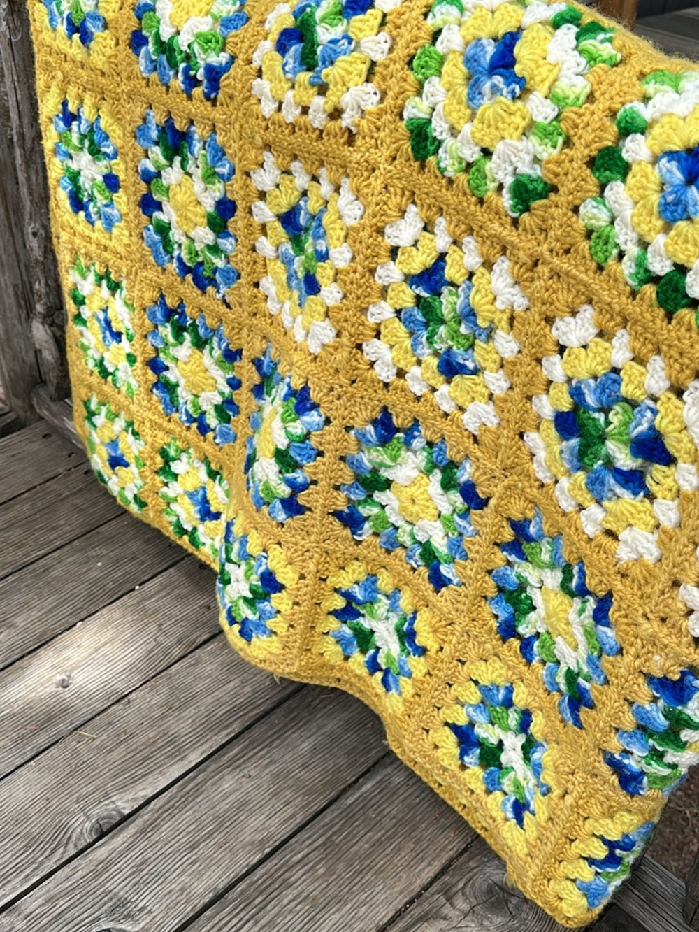 Handmade Yellow Crochet Granny Square Throw Blanket